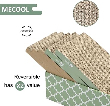 MECOOL Cat Scratching Board,5PC Cat Scratch Pad with Box,Reversible Corrugated Cat Scratcher Cardboard and Lounge Bed for Indoor Cats, Catnip