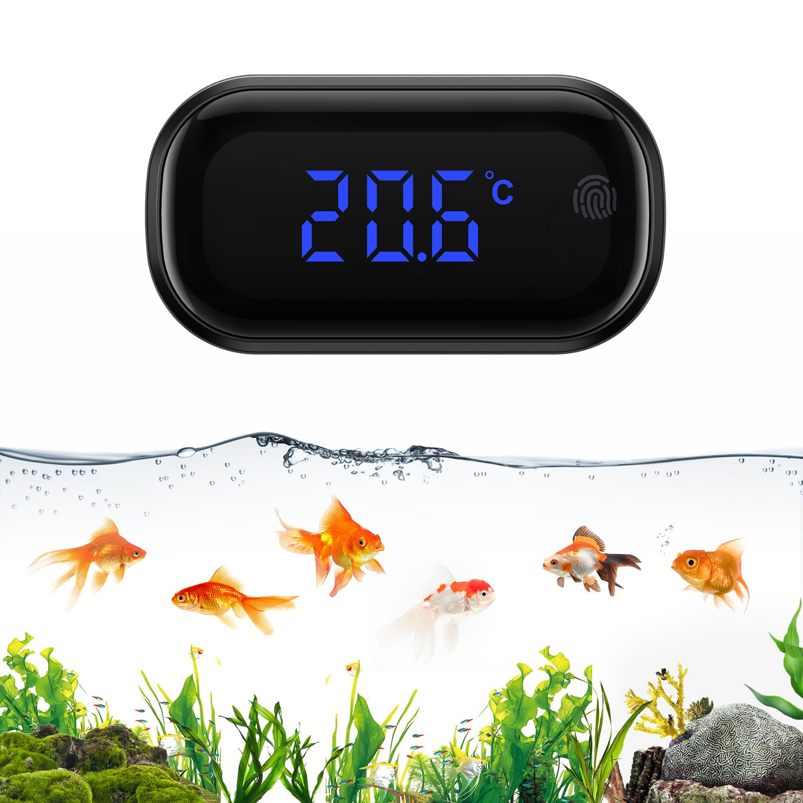 Ankilo Termómetro para Acuarios, Termómetro Digital para Acuarios con Pantalla Táctil, Medidor de Temperatura Inalámbrico LED, Termómetro Marino