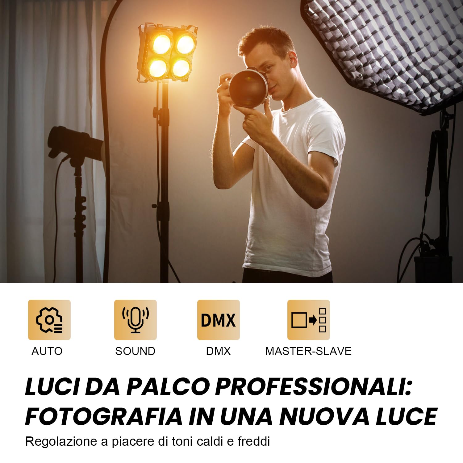 BETOPPER COB PAR LED 4x100W Luci da Palco, Blinder COB Ambra + Bianco Freddo Aggiornato, Alto CRI/RA (>95), Spotlight DMX512, Luci a 4 Occhi per Matrimoni, Feste, Fotostudio e Teatro | Luce di Scena DMX ad Alto CRI/RA (>95),Gioco di Luce Matrice 4 Occhi p