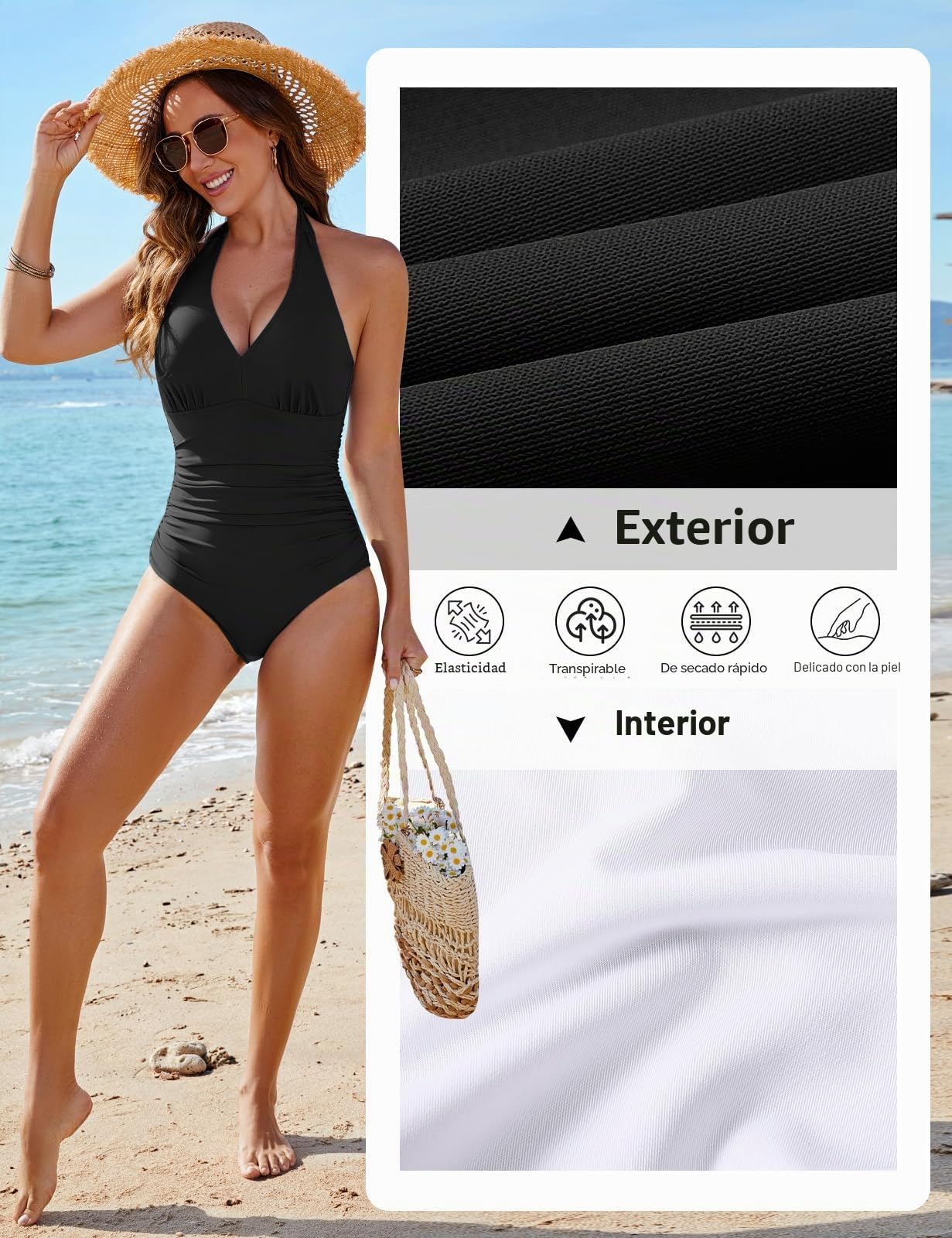 Bañadores Mujer Reductores Barriga Sexy Traje de Baño de Una Pieza Bañador Vientre Plano Bañadores Push Up con Relleno Ropa de Baño Cuello en V Bañador Natación