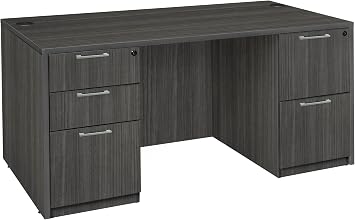 Regency Legacy 71 x 35 Inch Office Desk with Double Full Pedestal, Durable Ash Grey Laminate, Scratch-Resistant Surface, Spacious Workspace for Home, Professional, and Executive Offices