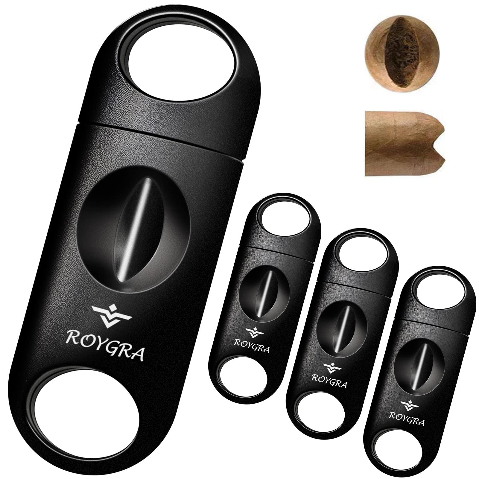 roygra V Cut Cigar Cutter Set (4 Pack), Enlarged V-Cut Fit All Cigars, Cigar Accessories for Men, Plastic Smoking Accessories Tool, Portable Sharp Clean Cut - Black