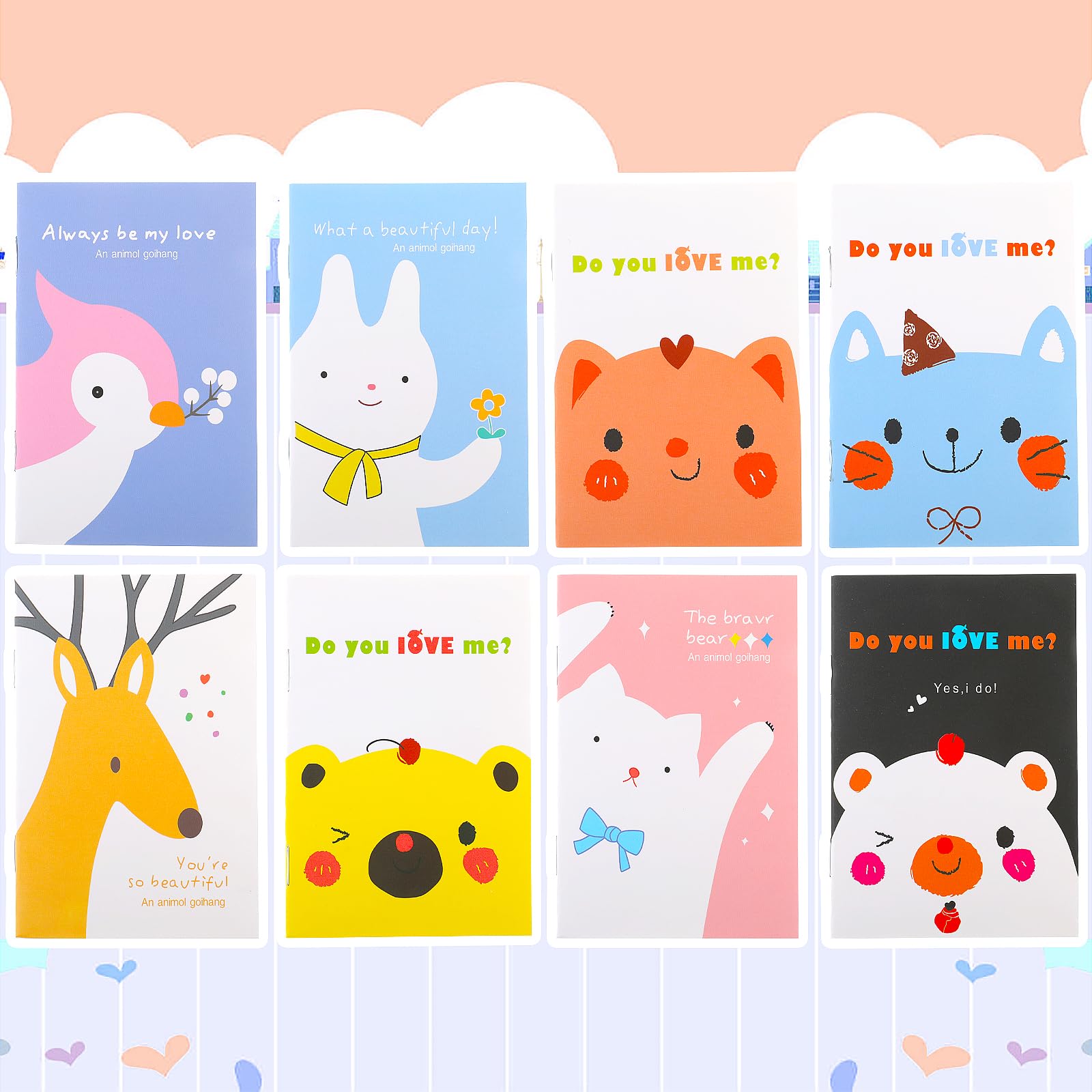 Abeillo 8 Pcs Cute Mini Notebooks, Brightly Colored Pocket Notebook 10.5x7cm Small Journals Notepads Mini Notebook for Kids Teacher School Office Rewards Supplies