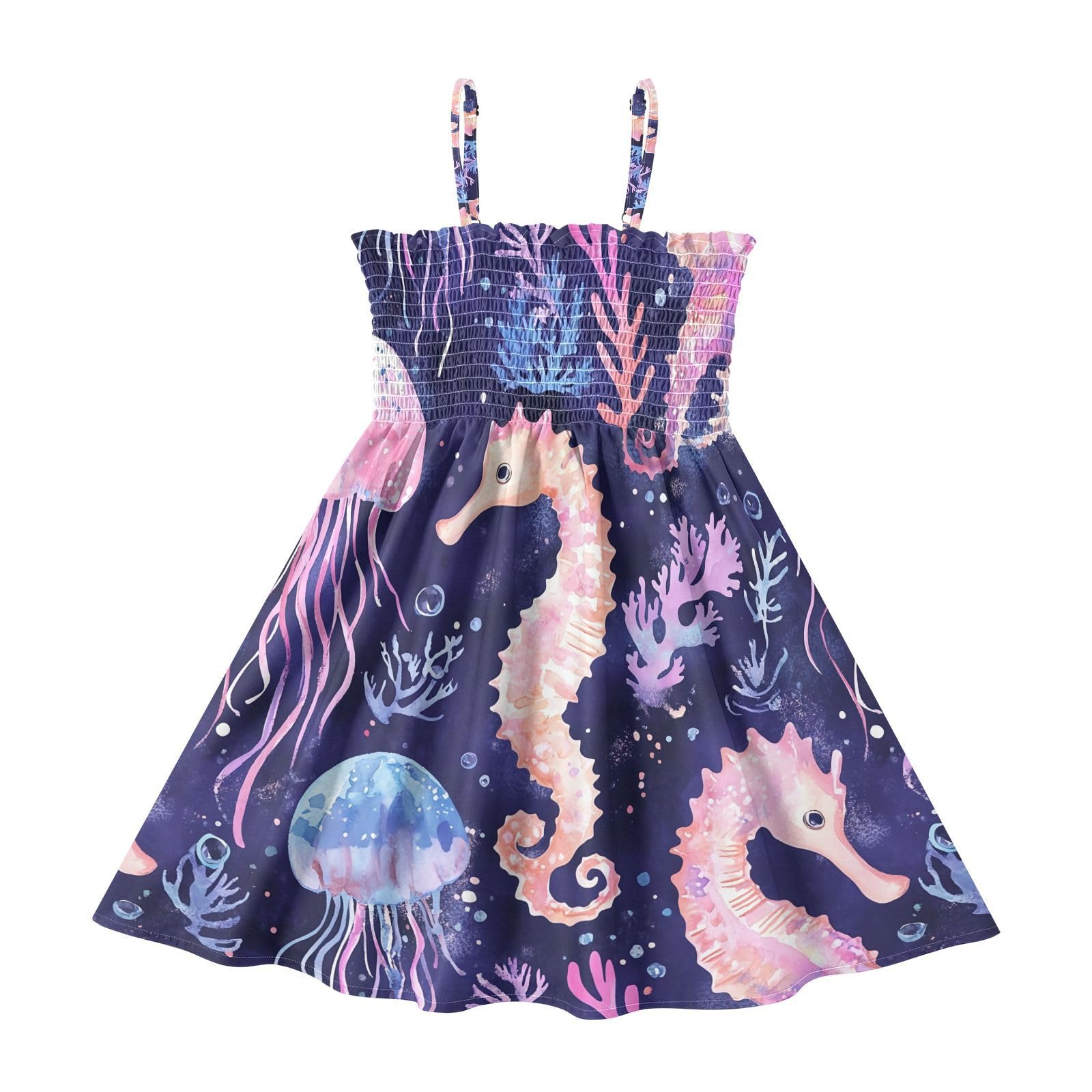 Watercolor Pastel Seahorses Little Beach Dress for Girls