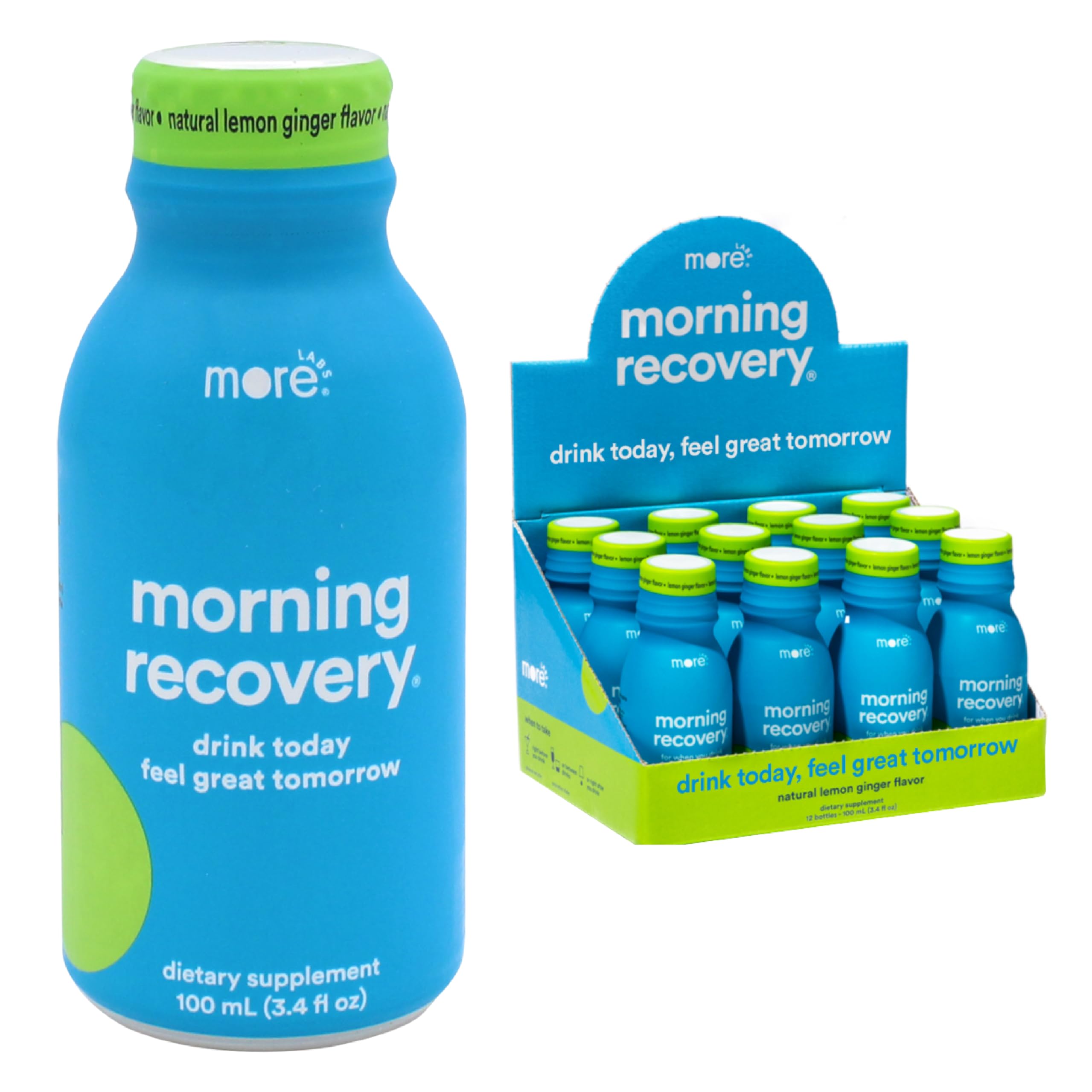 Morning Recovery Electrolyte, Milk Thistle Drink Proprietary Formulation to Hydrate While Drinking, Highly Soluble Liquid DHM, Non GMO, Vegan, Gluten-Free, Lemon Ginger, Pack of 12