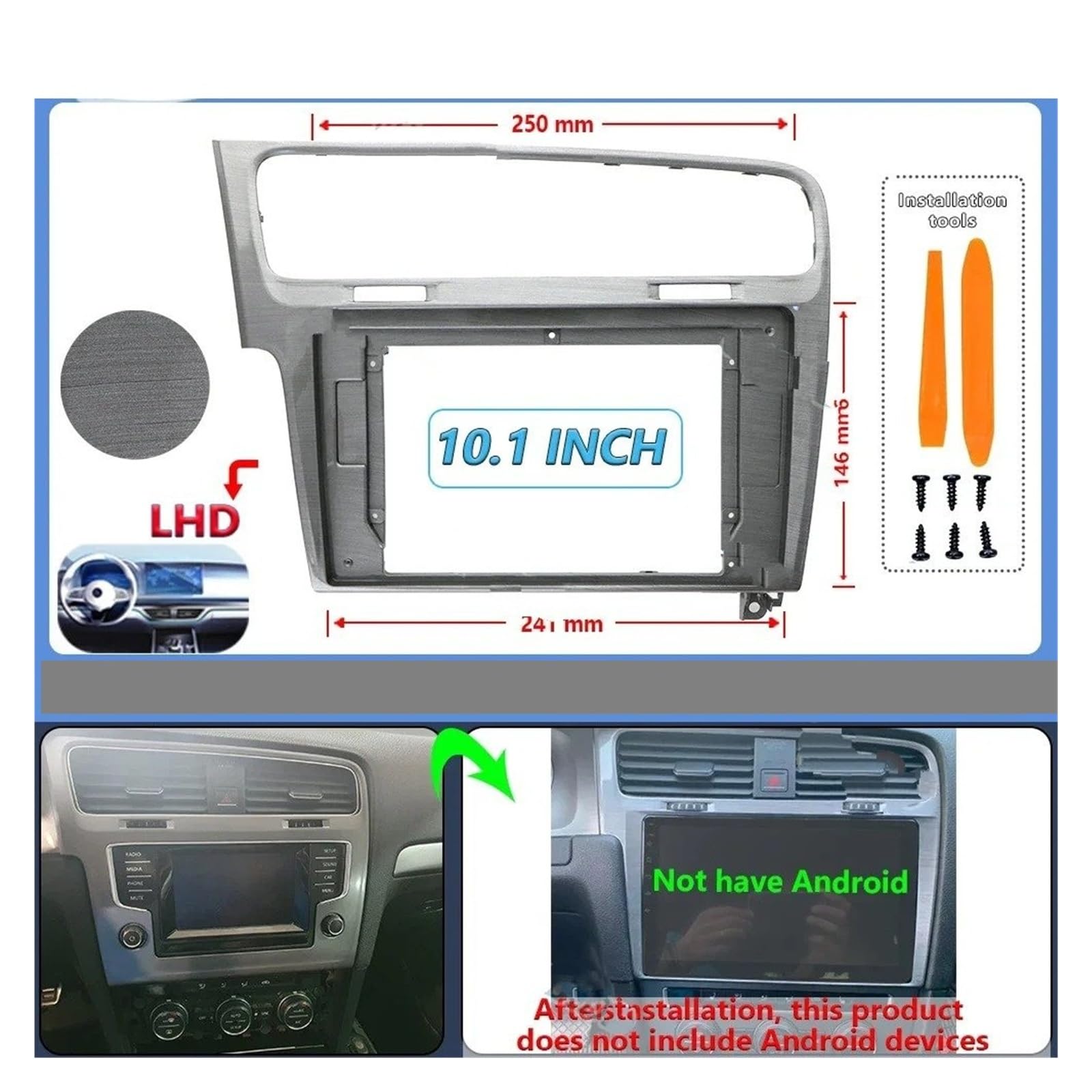 Mascherina Autoradio Cornice Stereo 10.1 Pollici per VW per Golf 7 2013-2020 Car Stereo con GPS Radio MP5 Player 2-DIN unità Principale Fascia Pannelli Cornici CD