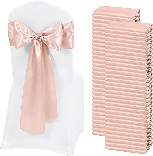 REWOMC 60 bandas de satén para sillas de color oro rosa, lazos diseñados para sillas decorativas, para Acción de Gracias, boda, Navidad, banquetes,