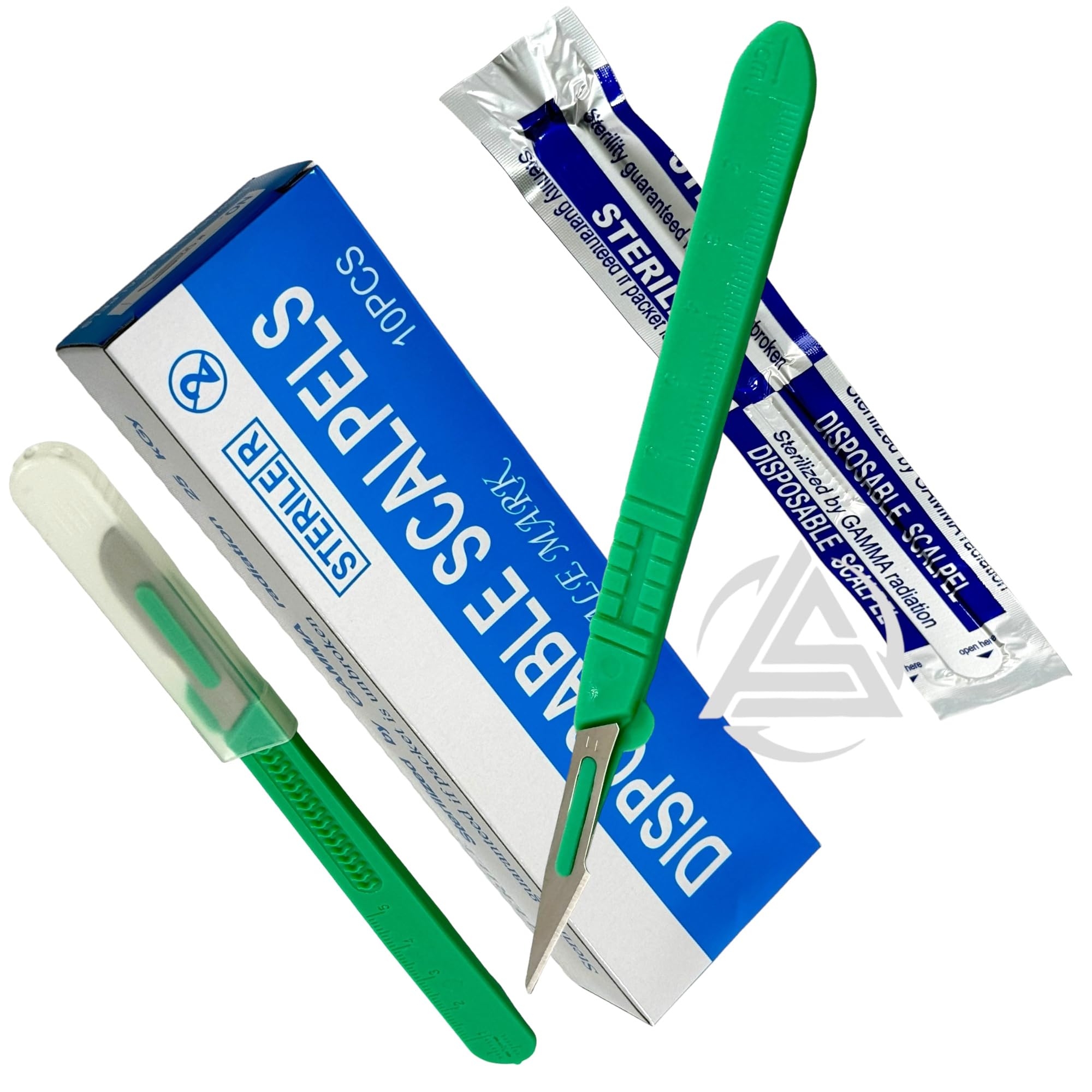 Sterile #11 Disposable Scalpels with Plastic Handle and Measuring Ruler Feature (0cm to 6cm) Individually Foil Wrapped (5)