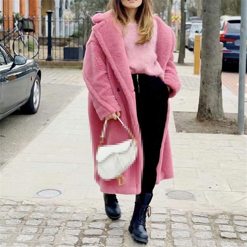Teddy Faux Fur Coat,Long Red White Pink Fur Jacket,Vintage Fur Collar Winter Outwear,Women Elegant Shaggy Fur Coats