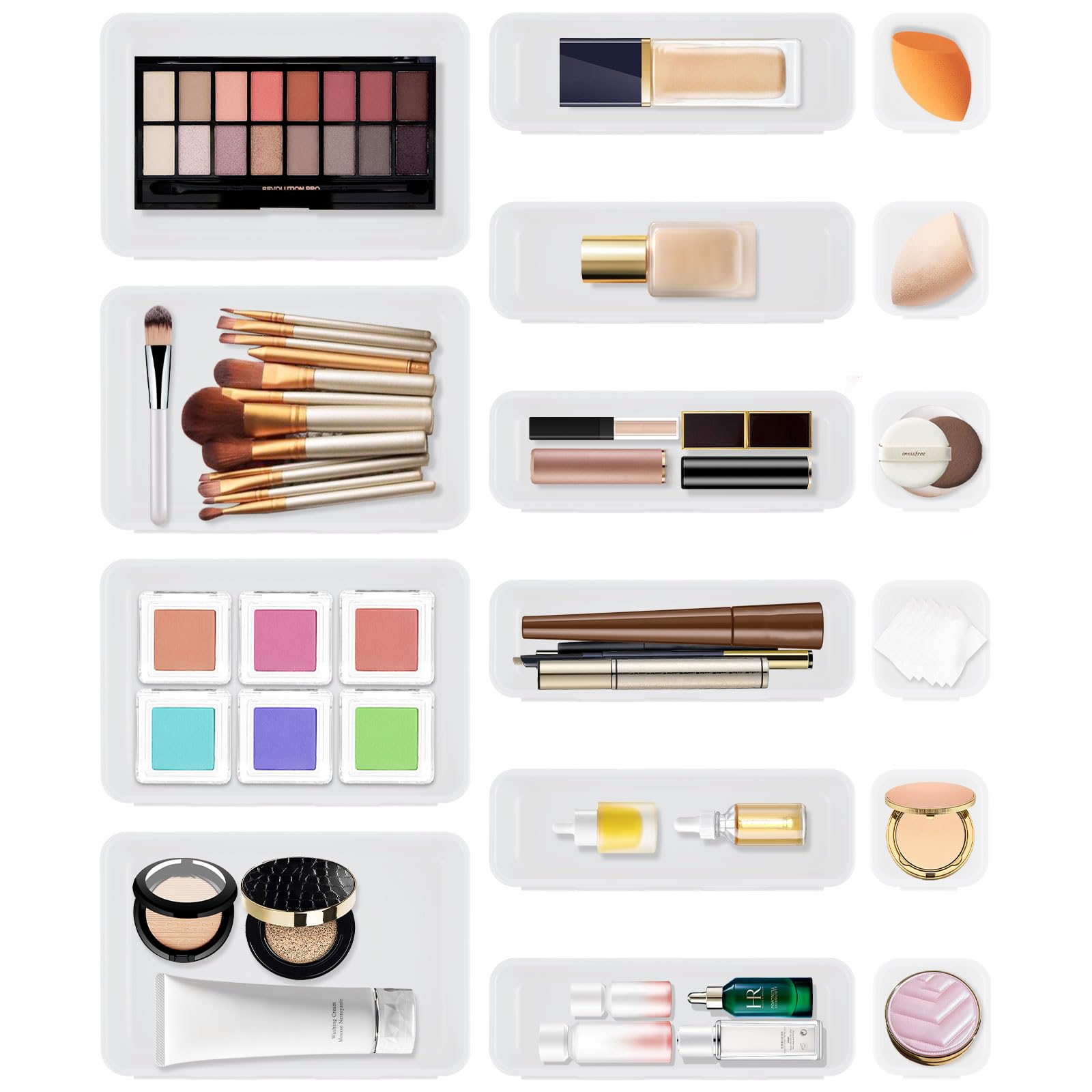 16 unidades de cajones blancos organizador, separador de cajones ajustable con 3 tamaños, caja organizadora antideslizante para escritorio, maquillaje, baño, oficina, utensilios
