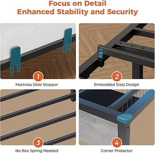 Miniatura 9 de DICTAC Marco de cama esquinero de tamaño individual con cabecera de almacenamiento y luces LED, base de cama esquinera de plataforma de metal de
