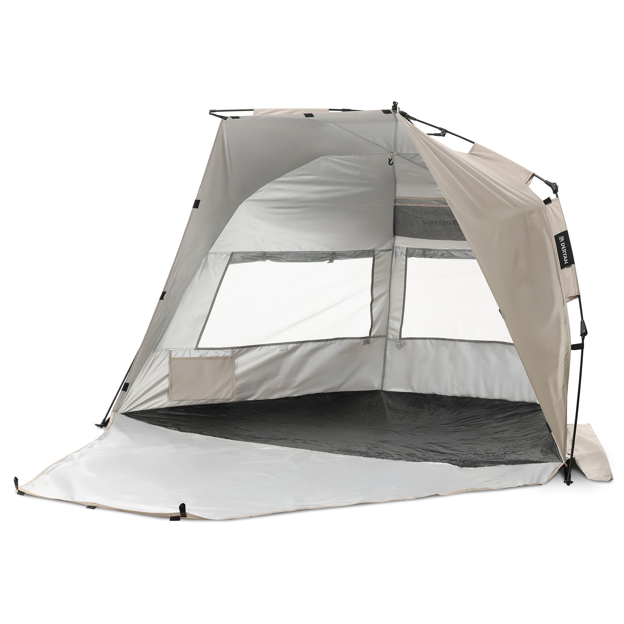 DERYAN Up-to-Go Tente de Plage Pop Up Enfants Protection UV UPF 50+ Coupe-Vent Portable Compacte Pliable 4 Personnes Argent