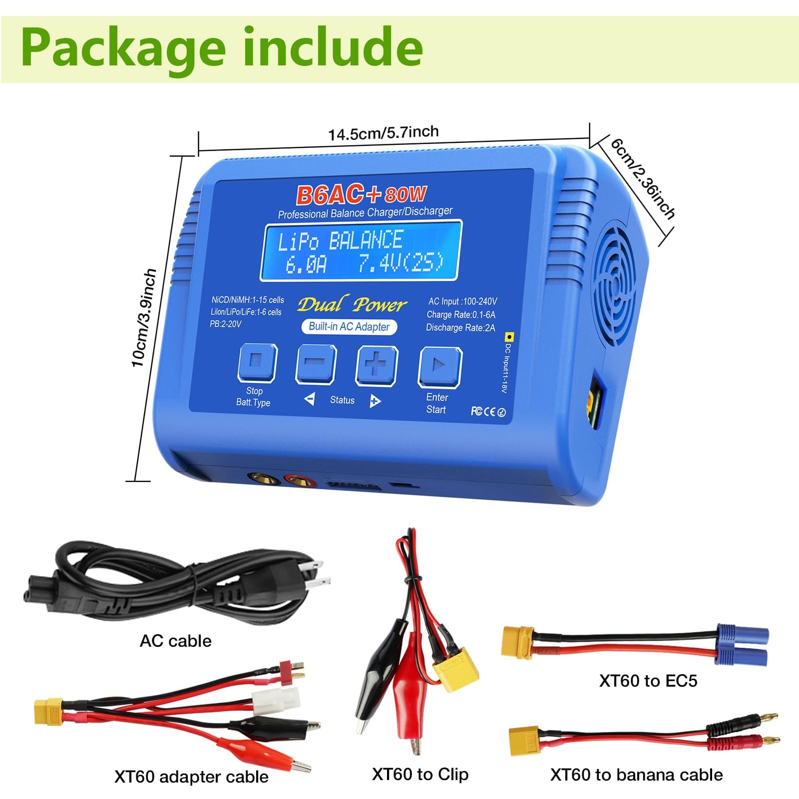 Cargador de equilibrio B6 AC Lipo con fuente de alimentación de 80 W para batería 1S 2S 3S-6S LiPo Lilon Life Lifepo4 NiCd NiMh Pb RC