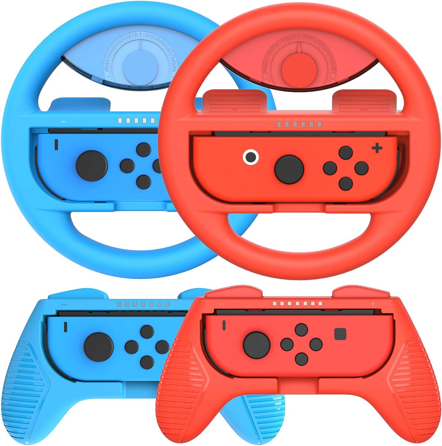 momen Switch Steering Wheel and Joycon Grips 4 Pack for Mario Kart 8 Deluxe Nintendo Switch,Mariokart Switch Steering Wheel (Joycon Controller Attachment Accessories 2xWheels,2xGrips)