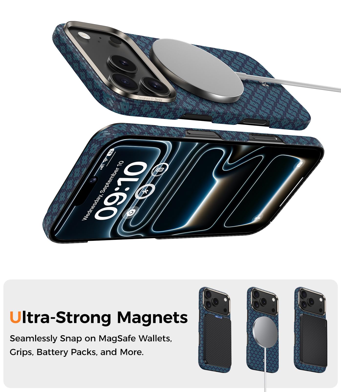 BENKS Ultra cienkie etui do iPhone 17 Pro, wykonane z włókien aramidowych Dupont Kevlar, etui na telefon komórkowy iPhone 17 Pro, odporne na uderzenia, odporne na zarysowania, smukłe etui na telefon