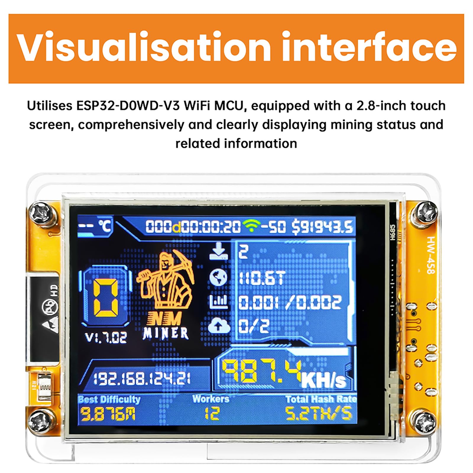Amazon.com: Bitcoin Miner NerdMiner, ESP32 2.8-inch OLED Display