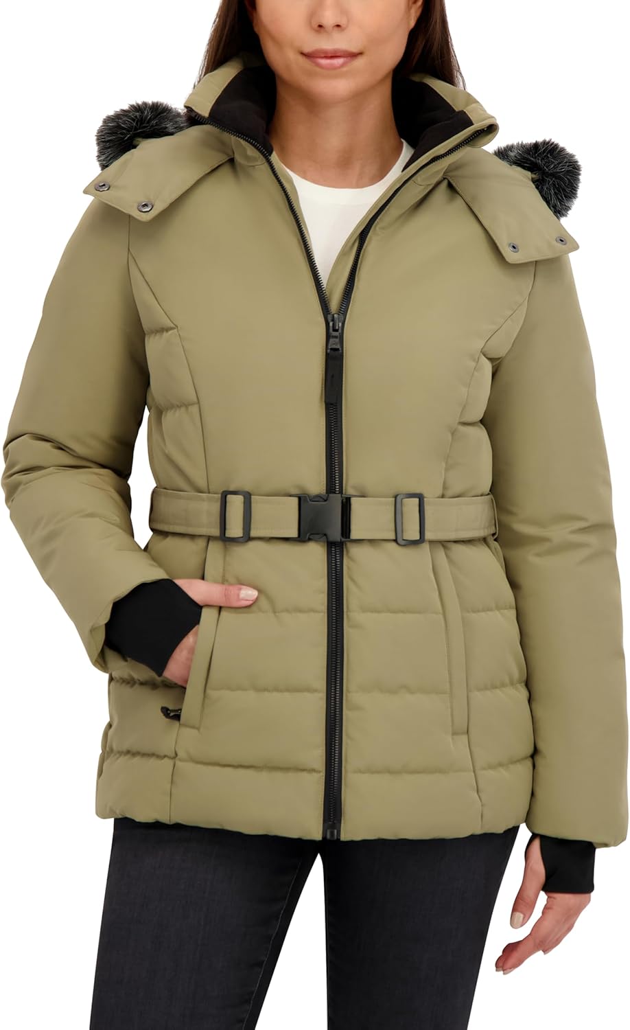 HFX Women's Heavyweight Parka Jacket– Puffer Winter Coat, Recycled Insulation, Faux Fur Trim Hood, Storm Cuffs