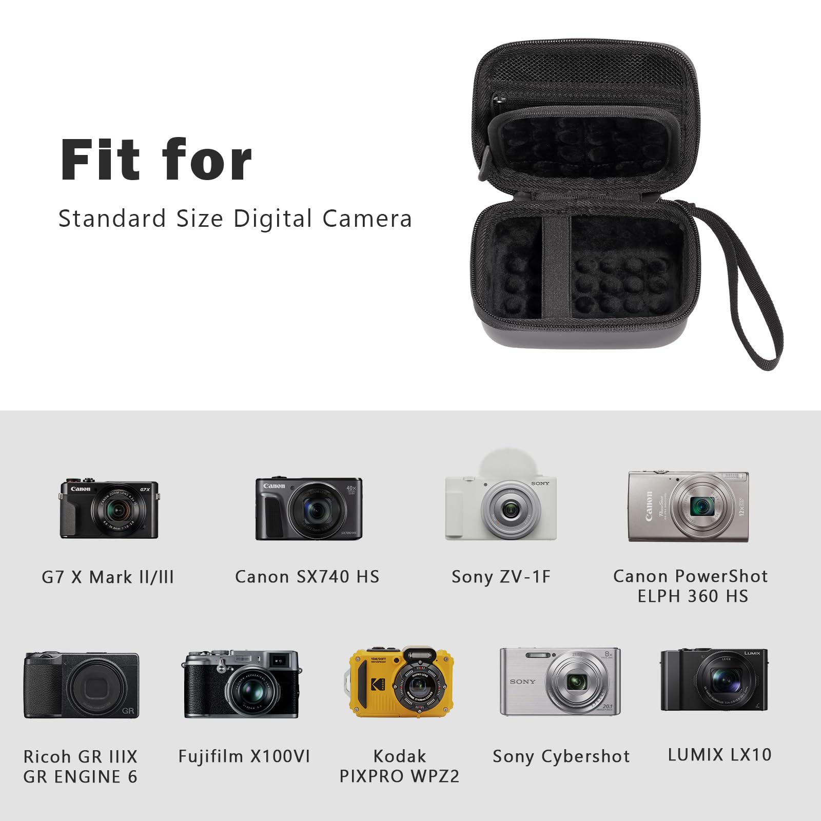 ProCase Étui pour Appareil Photo Canon G7X Mark III/II, SX740 HS, Sony ZV‑1F, Ricoh GR III, Lumix TZ99, Kodak WPZ2, Sacoche de Transport pour Caméra Numérique -Noir