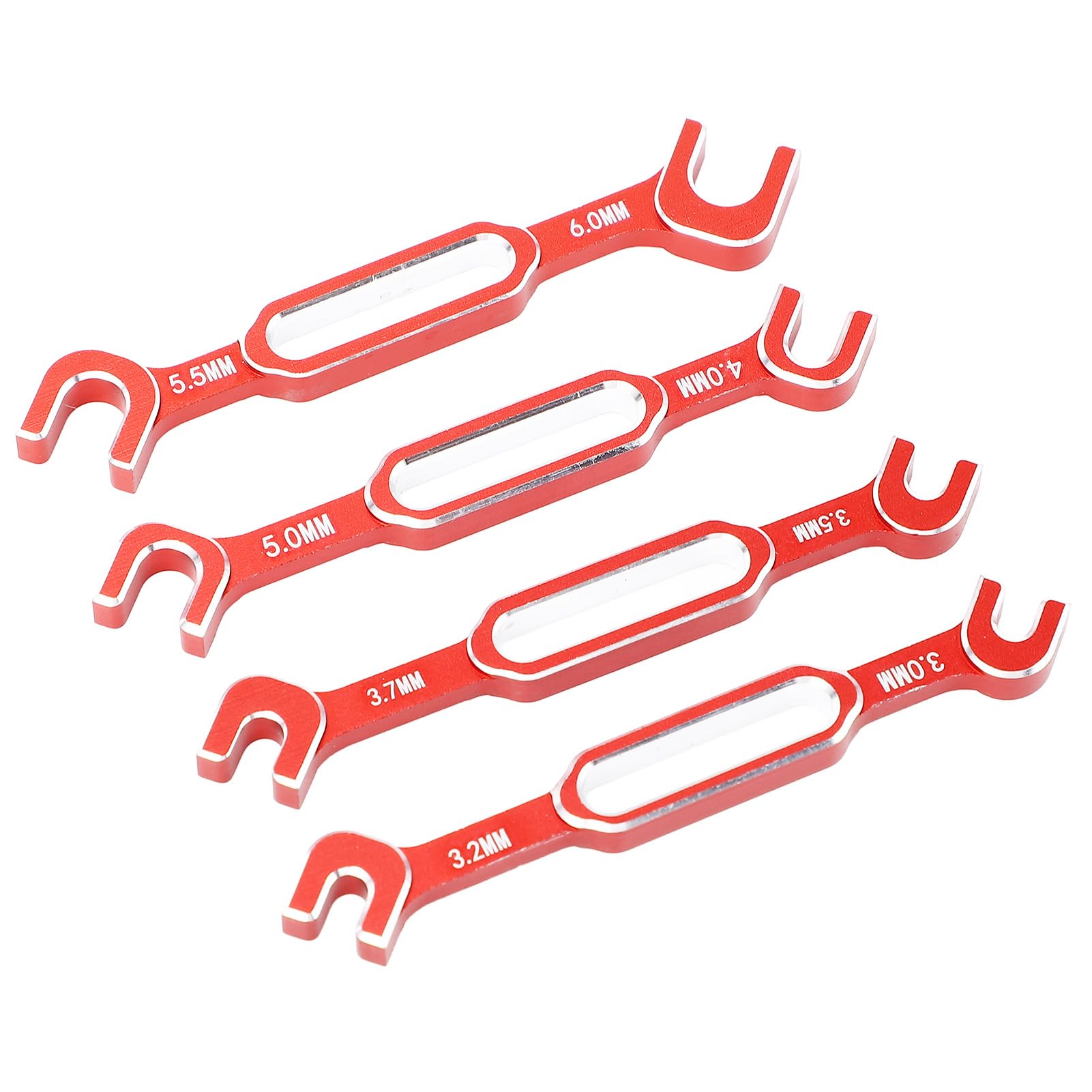 POENVFPO RC Car Wrench, 4PCS Aluminum Alloy RC Car Wrenches Turnbuckle Nut Ball Joint Remover Maintenance Spanner 3.06.0mm for Boat (Red