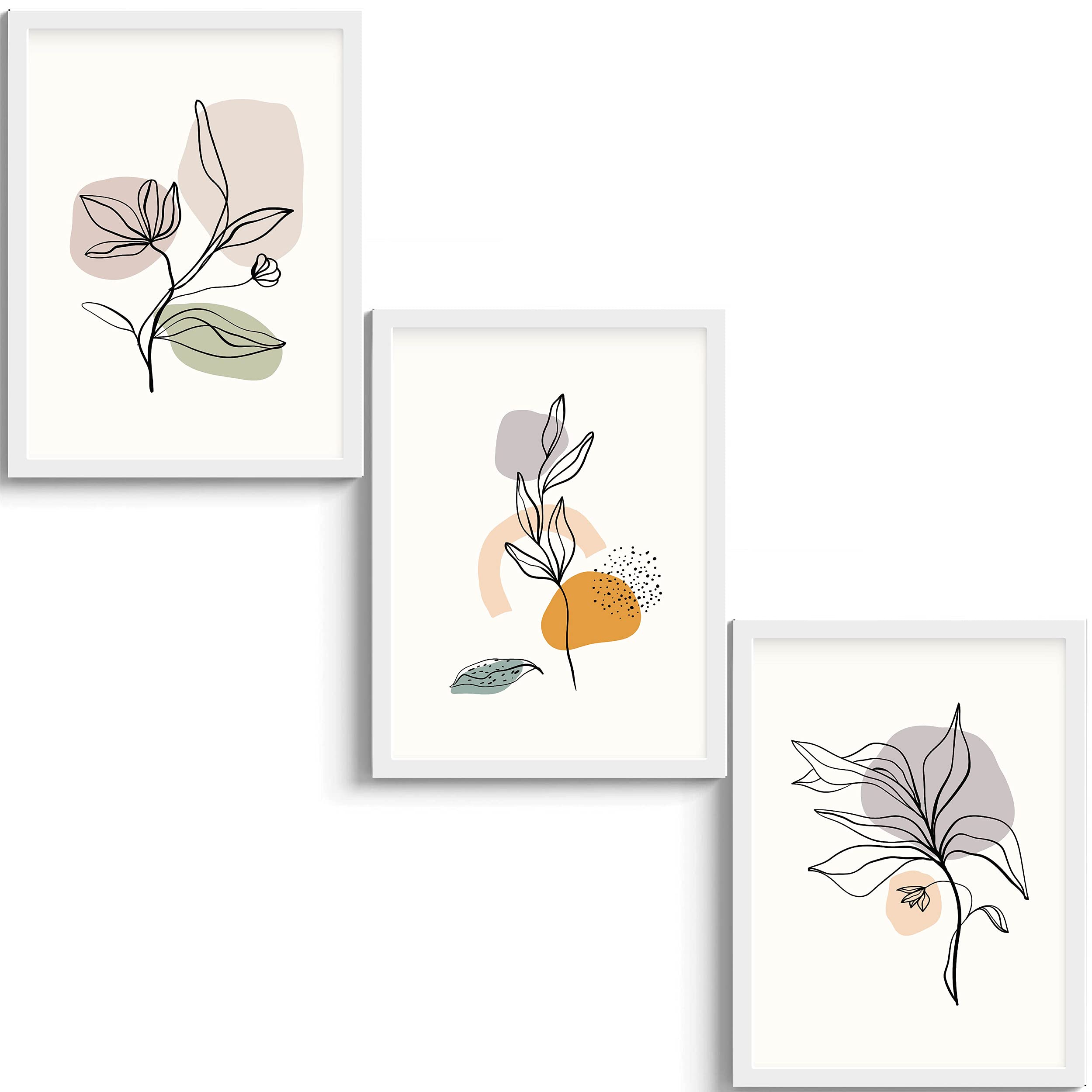 SC CREATIVES Set Of 3 Watercolour Flower & Plants Framed Abstract Art Prints Painting With Plexi Glass 12 X 9 Inches, White Frame