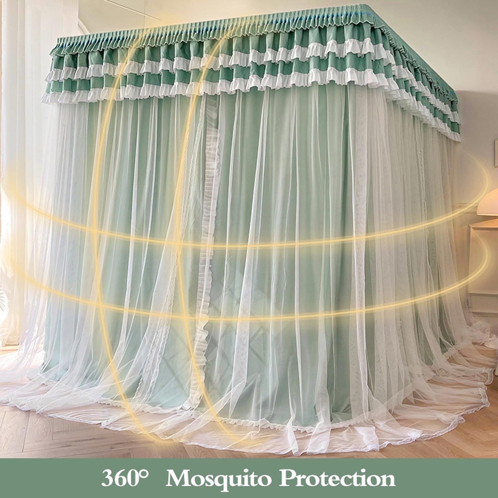 Four Poster Bed Canopy with 3 Doors, Soft Polyester Mosquito Net & Dust Cover for Double Beds, Easy Access Privacy Drapes for Bedroom Decor, Kids Girls Adults, Stylowy ekran z przekąską w pokoju