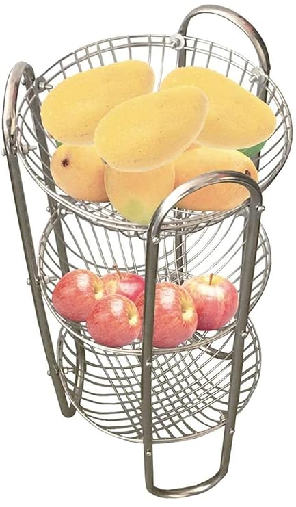 SinSya Stainless Steel Fruits and Vegetables Trolley 3 Cabinates Kitchen uses Easy Adjustable