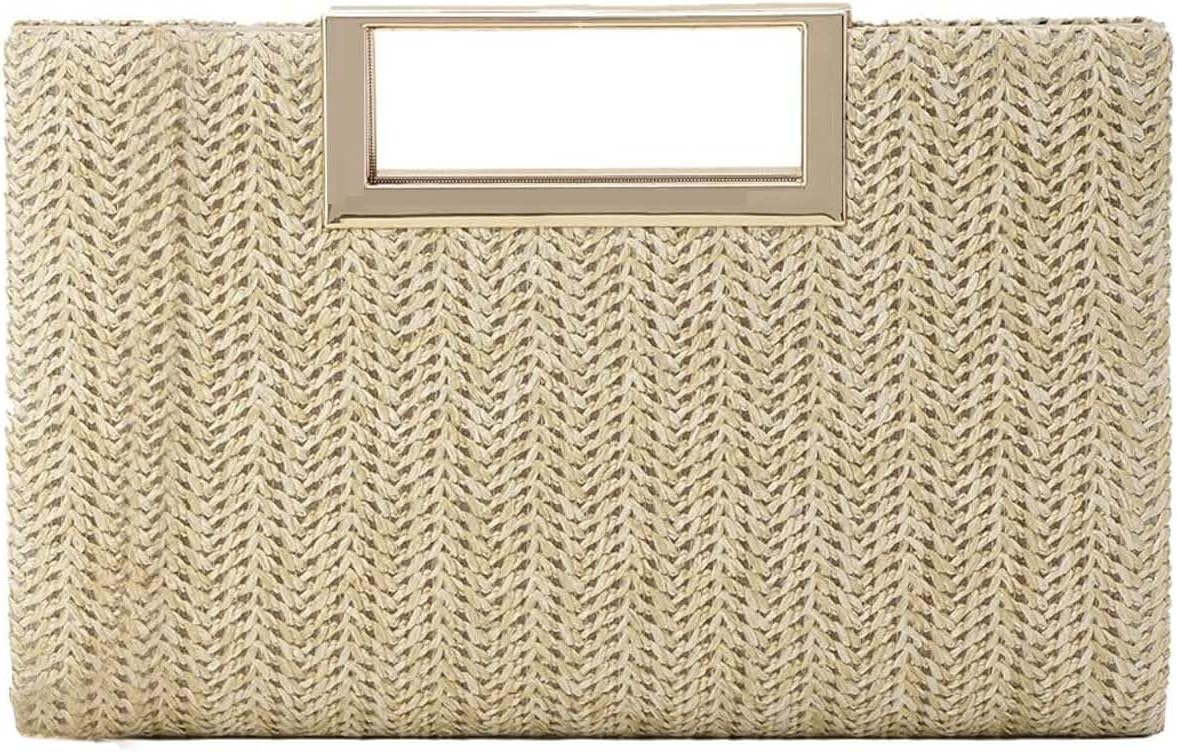 Straw Clutch for Women Summer Clutch Top Handle Straw Evening Bag Raffia Crossbody Purses Woven Beach Clutch