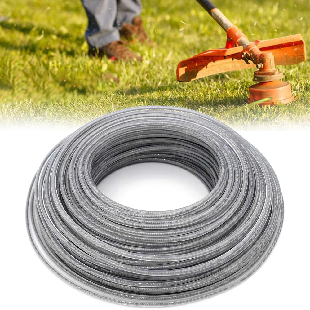 Hilo Desbrozadora Acero, Hilo Desbrozadora 2.4 mm X 60 m, Hilo para Desbrozadora acero con Funda de Nailon, Hilo Trenzado Desbrozadora, Hilo Cortabordes para Césped, JardíN y Maleza