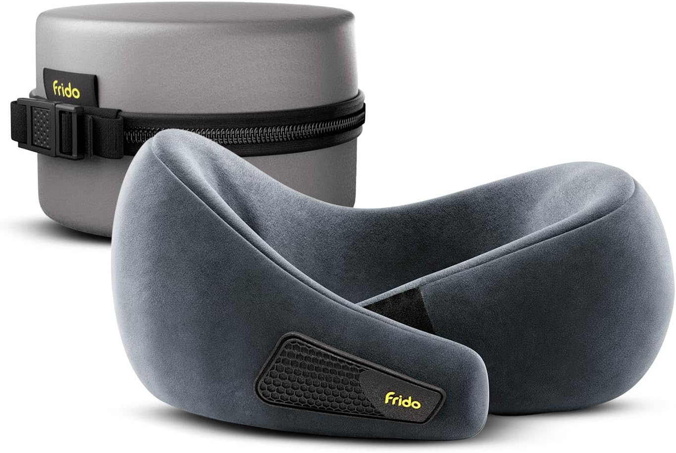 - Frido Travel Neck Pillow, 100% Hi-Per Foam, Lightweight Neck Support Pillow, Neck Pillow for Flight Travel, Memory Foam Car Neck Pillow, Adjustable Velcro Straps, Free Travel Pouch (Bluish Grey)