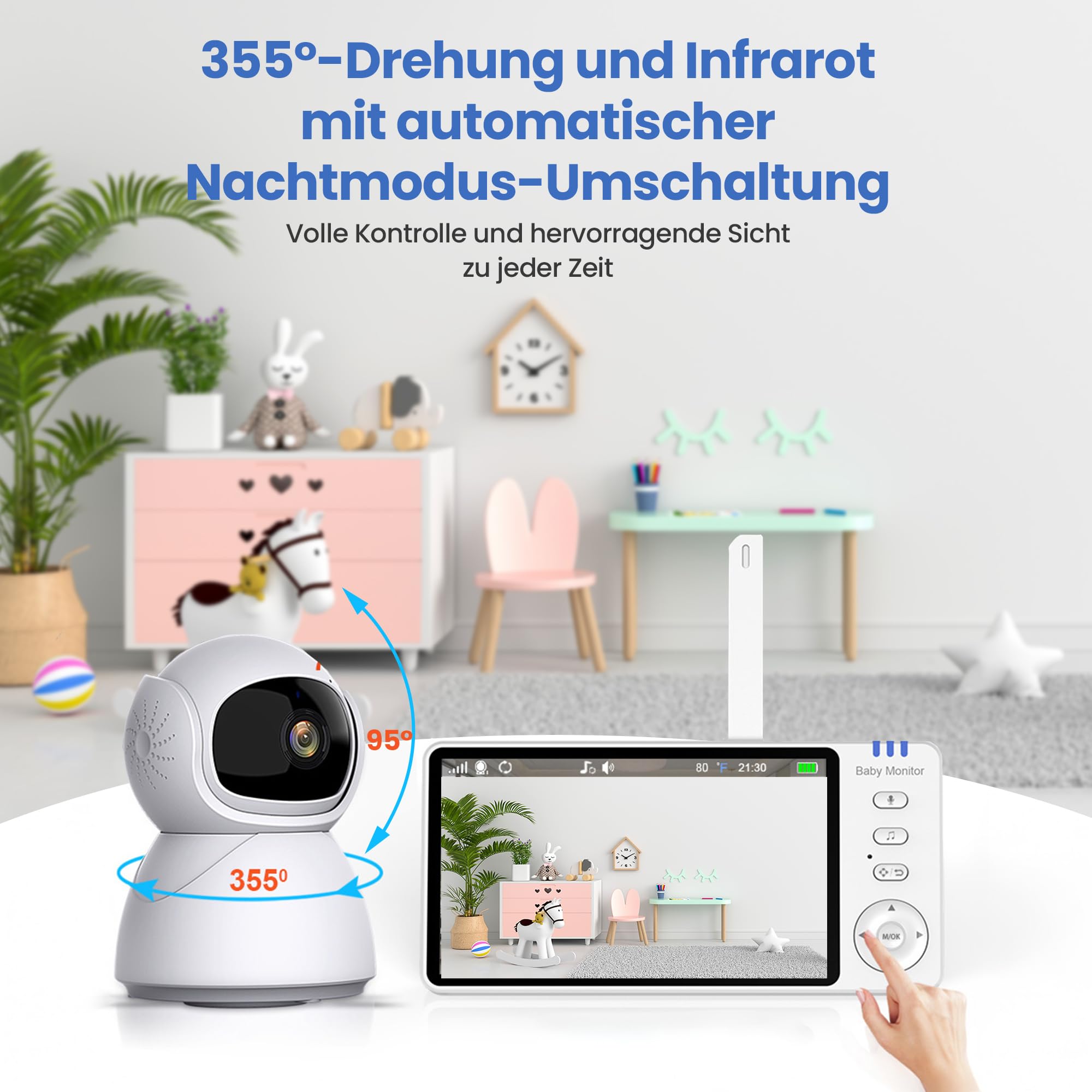 Extralink Elektroniczna niania z kamerą bez Wi-Fi – monitor dla niemowląt z 5-calowym wyświetlaczem, noktowizor, 2-drożne audio, VOX i monitorowanie temperatury, funkcja FHS 2,4 GHz zasięg 300 m