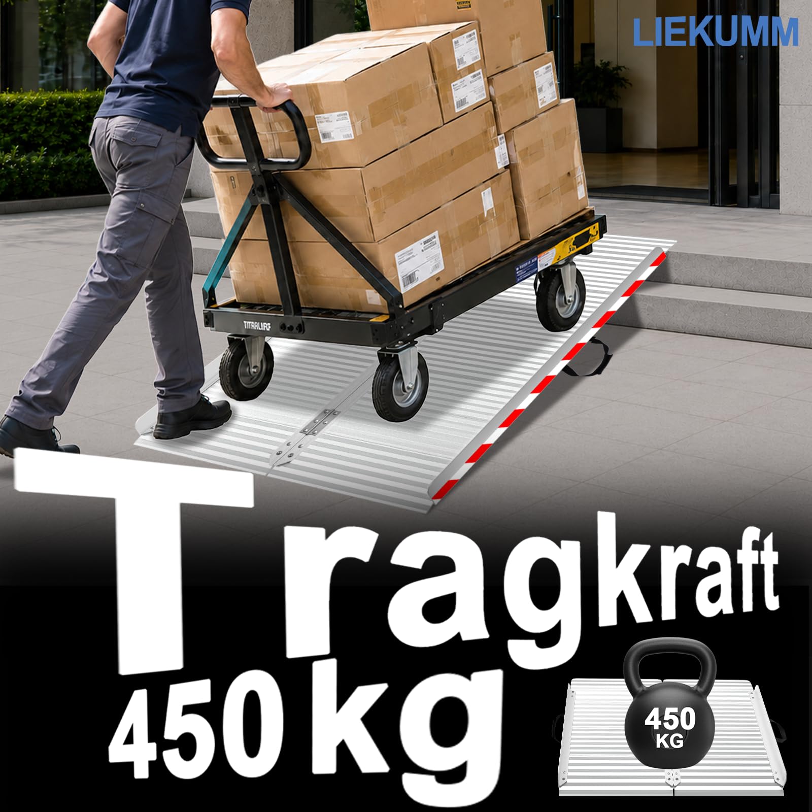 LIEKUMM Rampe de Fauteuil Roulant Pliable, 120 x 85 cm Rampe Acces Handicapé, Capacité 400 kg Rampe d'accès Antidérapante pour escaliers, seuils de Porte