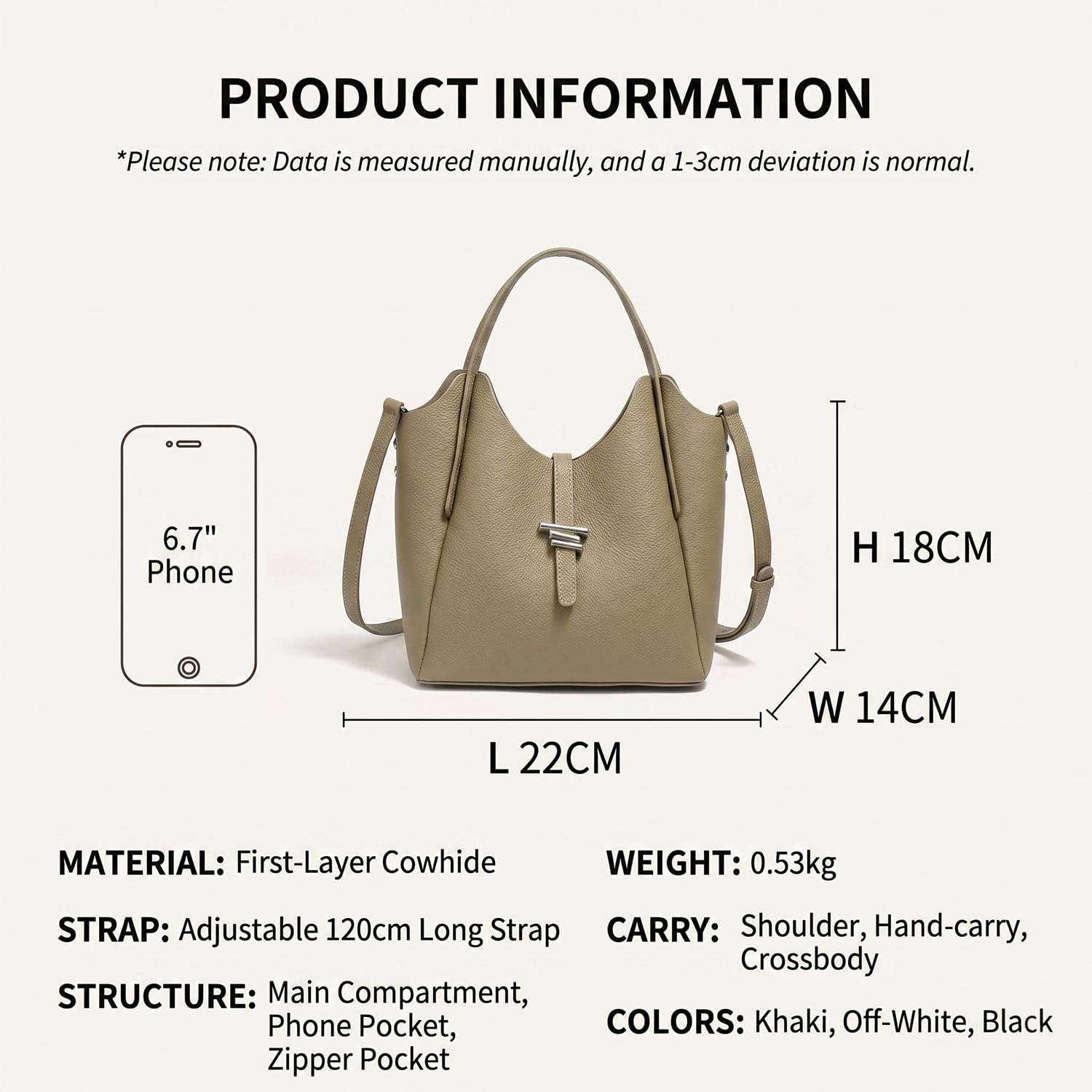 Bolso Cesta Forma de Campana Mujer Cuero Genuino, Bolso de Mano Bombonera Primavera Verano, Bolso Bandolera Moda para Trabajo y Diario Caquí