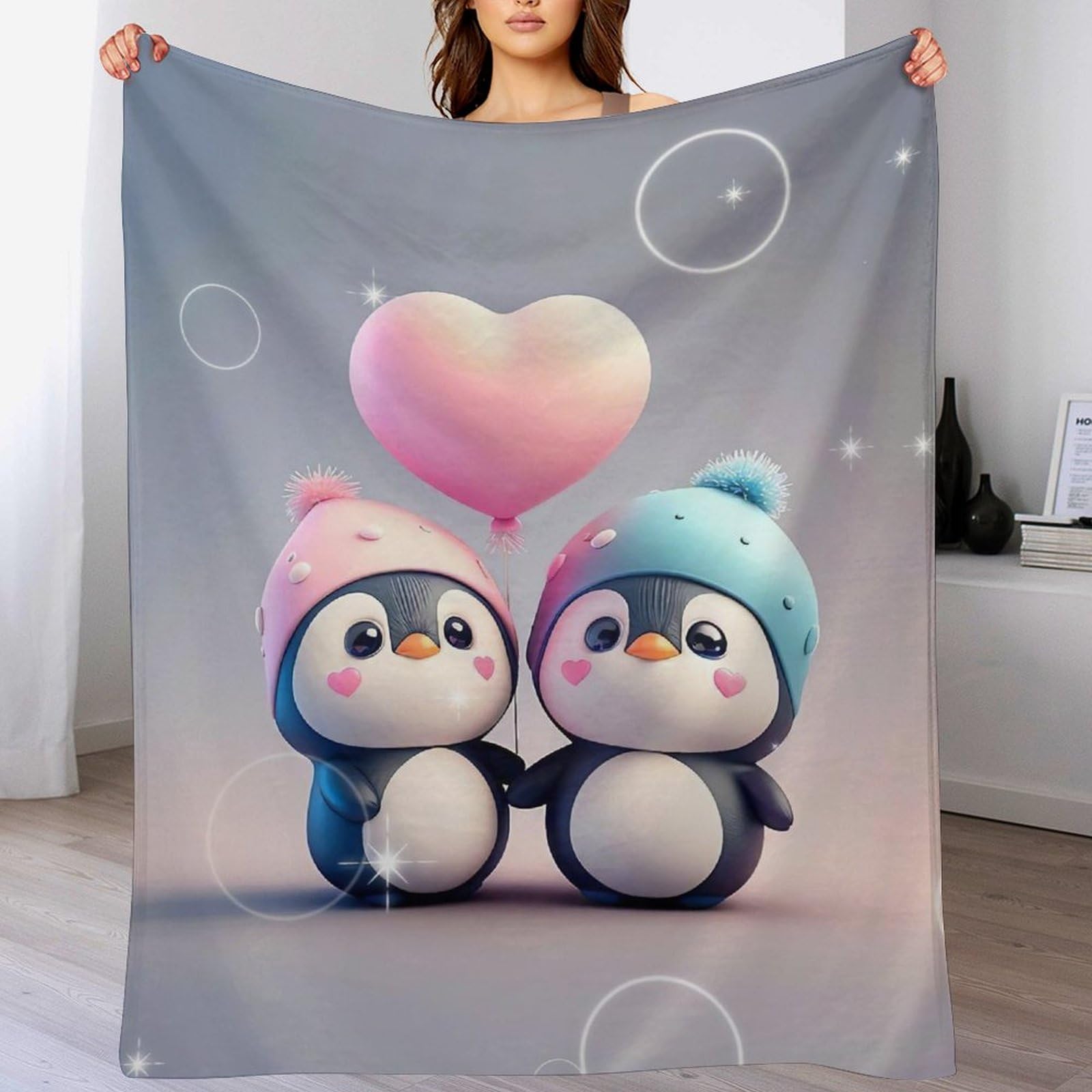 Plaid polaire pingouin couverture douce flanelle pour soirées cocooning salon