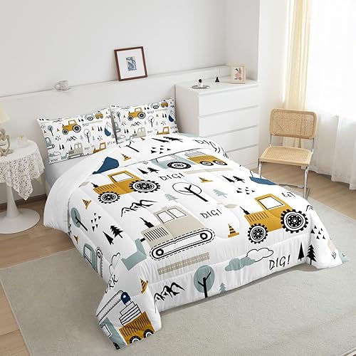 Miniatura 2 de Feelyou Juego de edredón de dibujos animados para niños, juego de ropa de cama de construcción para niños pequeños, equipo de decoración de