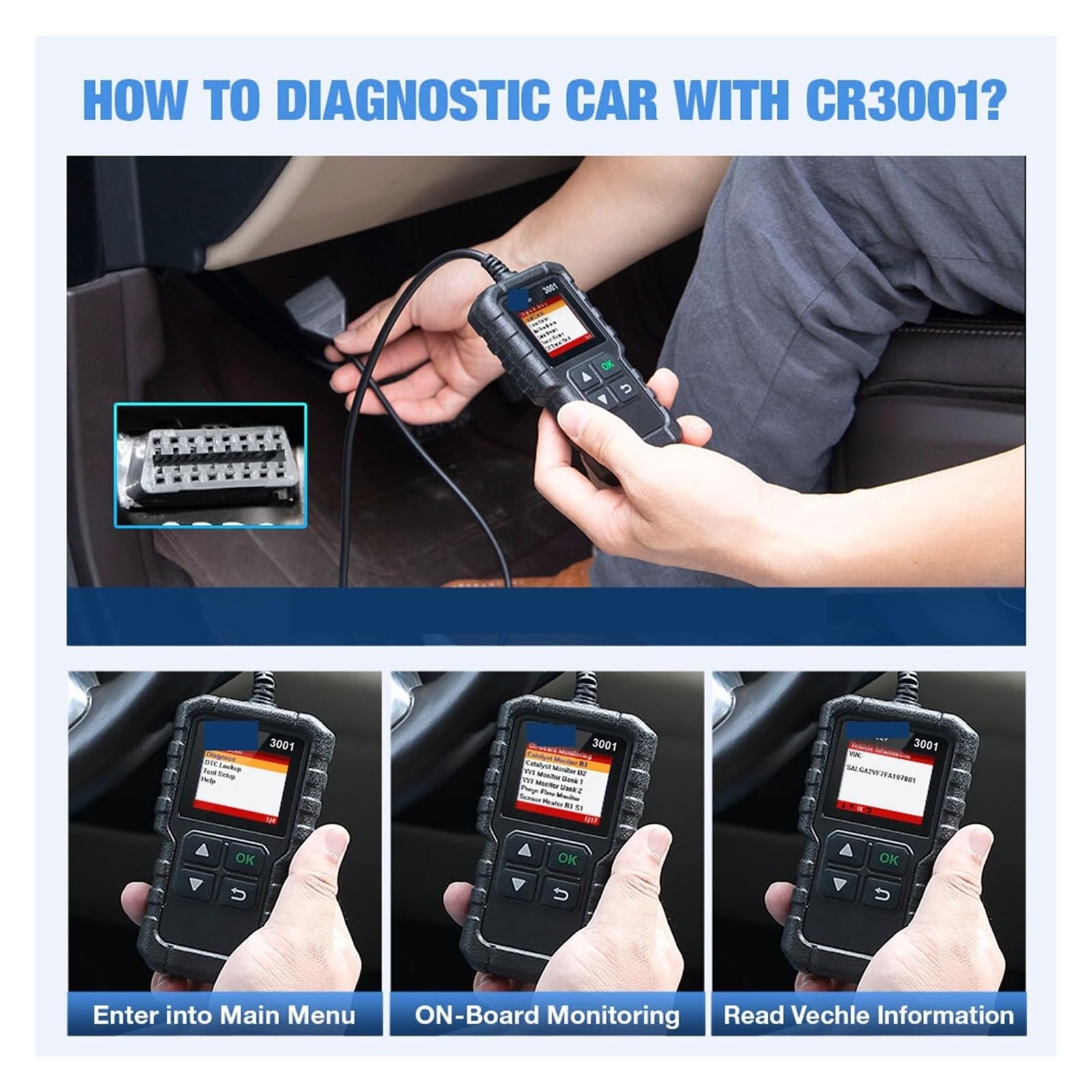 Skaner do Samochodu, X431 CR3001 OBD2 Skaner Usterka Silnika Motoryzacyjny OBDII OBD Czytnik Kodów Diagnostycznych Narzędzie Skanujące