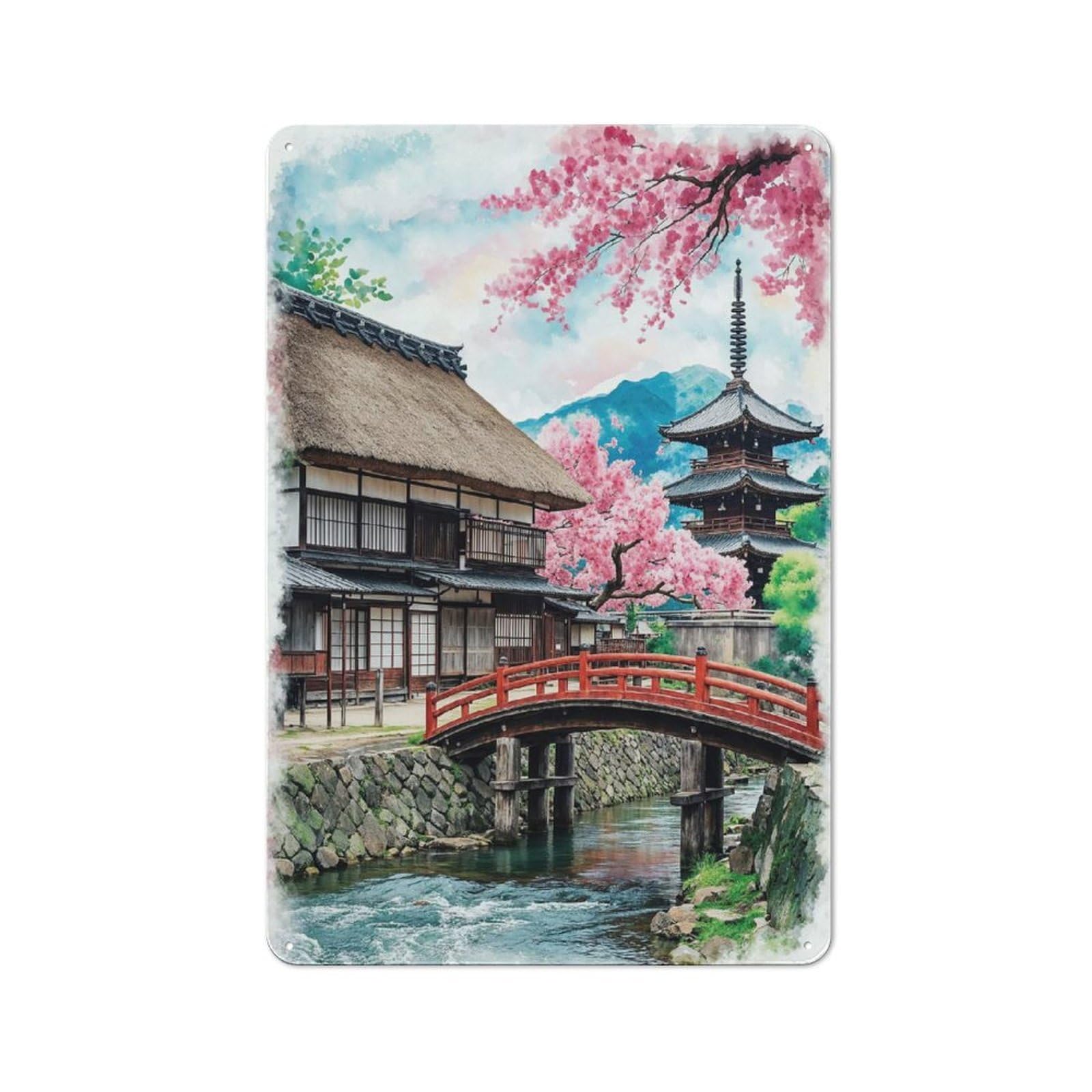 Junmoney Style-17 Tin Wall Plaque 30X20cm With Tokyo Japan Blossoms Travel For Man Cave Or Games Room, A Housewarming Gift For Leisure-Room Decor Enthusiasts