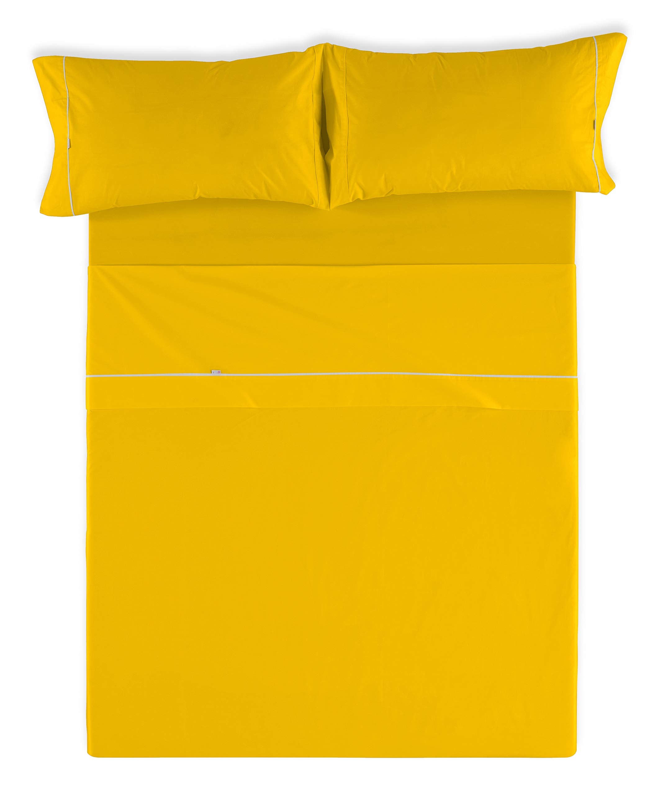 Juego de sábanas liso color mostaza - Cama de 180 (4 piezas) - 50% algodón / 50% poliéster - 144 hilos. Gramage: 115