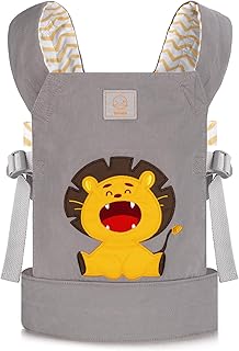 GAGAKU Toy Baby Carrier for Doll Baby Doll Carrier for Little Girls Reborn Baby Doll Carrier Accessories Front and Back Doll Carriers - Gray Embroidered Lion
