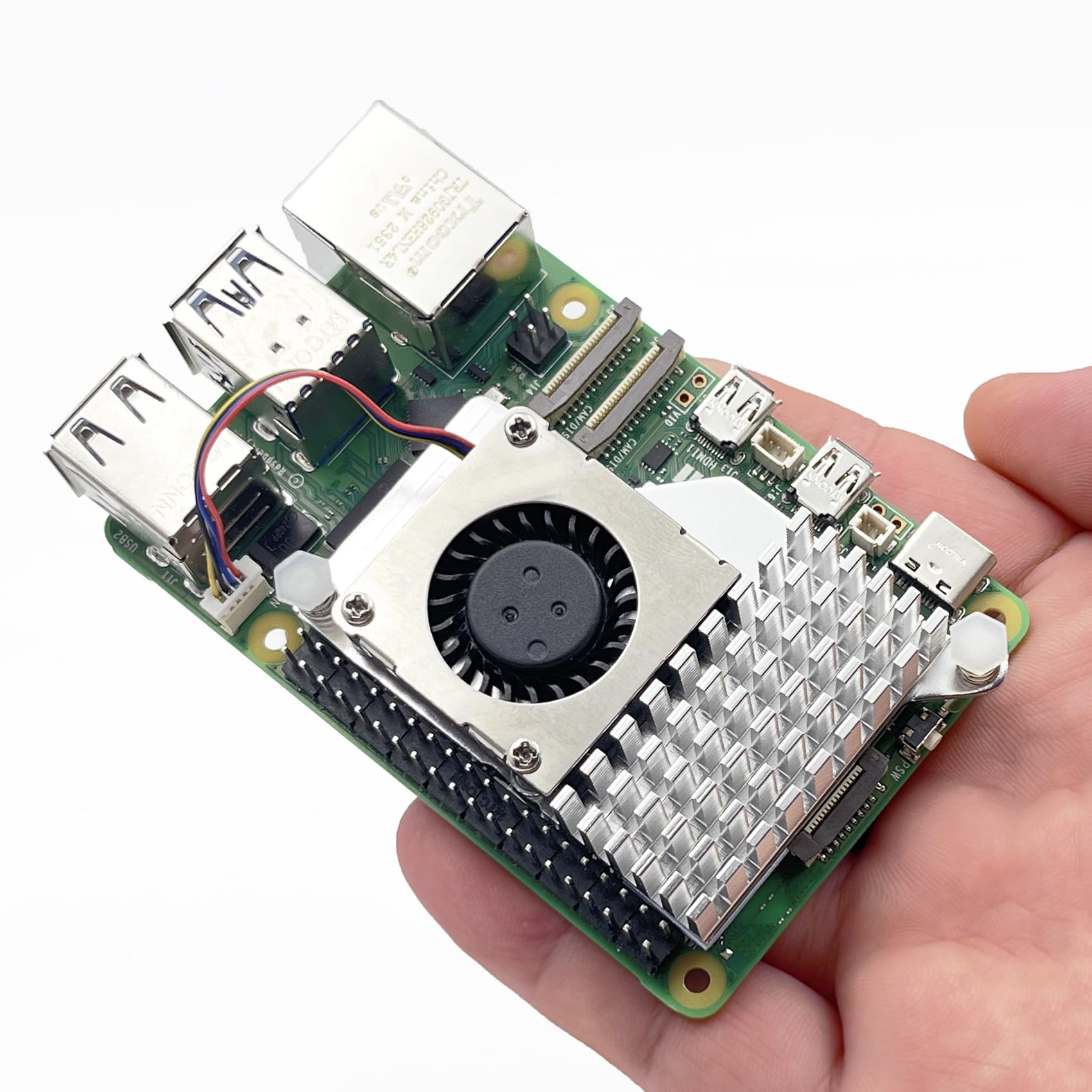 Raspberry Pi Active Cooler para Raspberry Pi 5 con ventilador de enfriamiento PWM de 1.181 in de 4 pines Pi 5 disipador de calor con cinta térmica, disipador de calor de aluminio soplador de velocidad 7