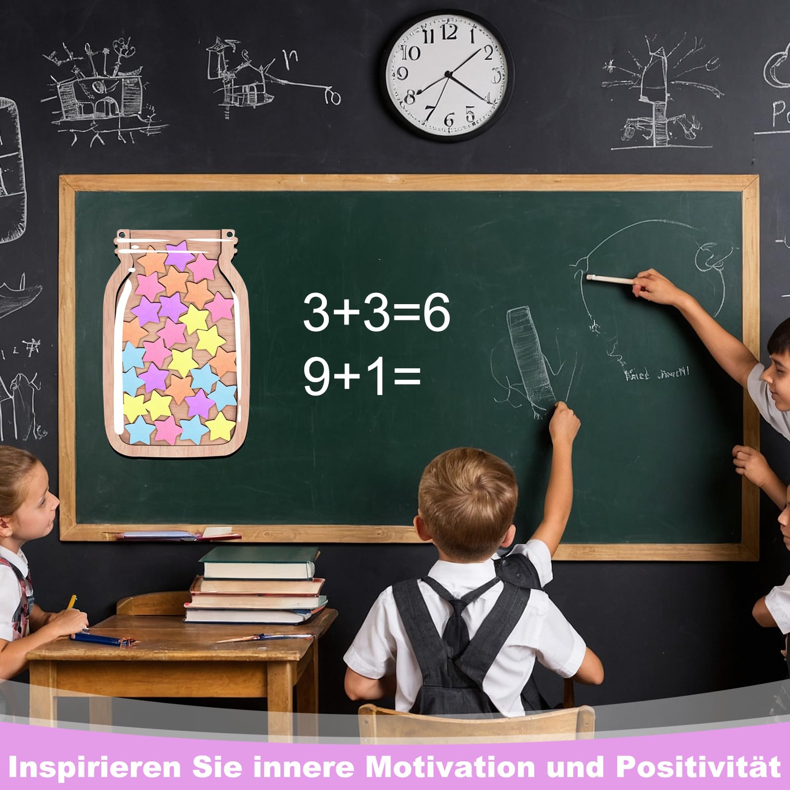 Belohnungsglas Kinder Magnetisch, Belohnungssystem Kinder mit Sternen, mit Seil zum Aufhängen und Halterung, Belohnungstafel kinder aus Holz für positiven Verstärkung in Zuhause und Schule