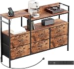 CAIYUN Dresser for Bedroom with 6 Fabric Drawers, 52" Wide Chest of Drawers with Power Outlet, TV Stand with Storage Shelf, Console Table for Entryway Hallway, Storage Organizer for Living Room, Black
