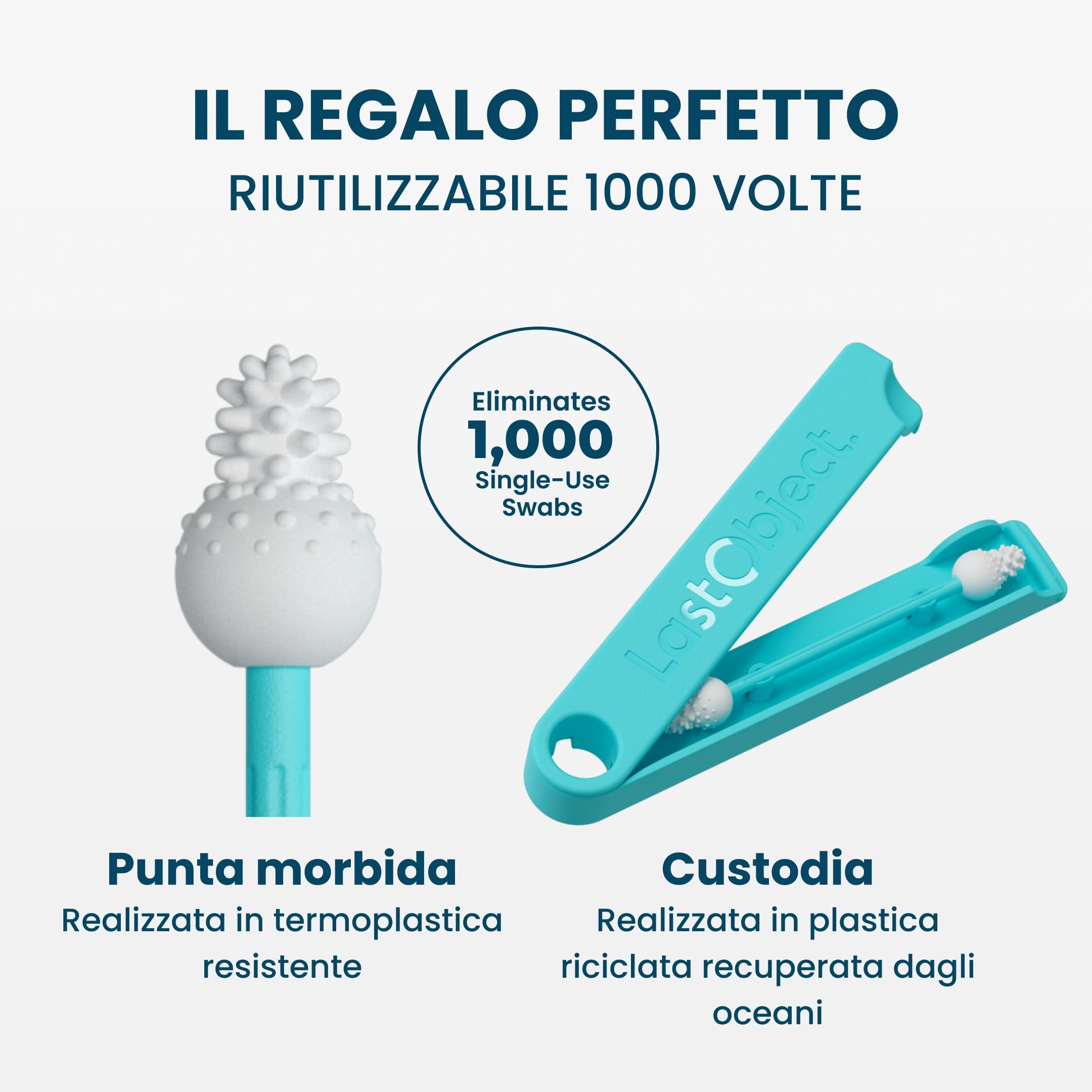 Bastoncini riutilizzabili LastSwab®: alternativa sostenibile ai bastoncini usa e getta, facili da pulire e con una pratica custodia da viaggio - Turchese