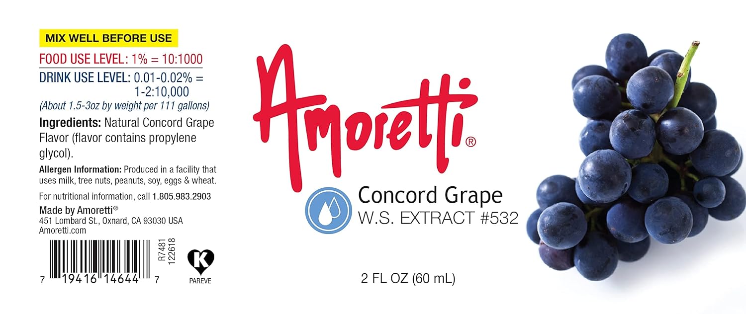Amoretti - Concord Grape Extract Water Soluble 2 oz - Highly Concentrated & Perfect For Pastry, Savory, Brewing, and more, Preservative Free, Vegan, Kosher Pareve, Keto Friendly