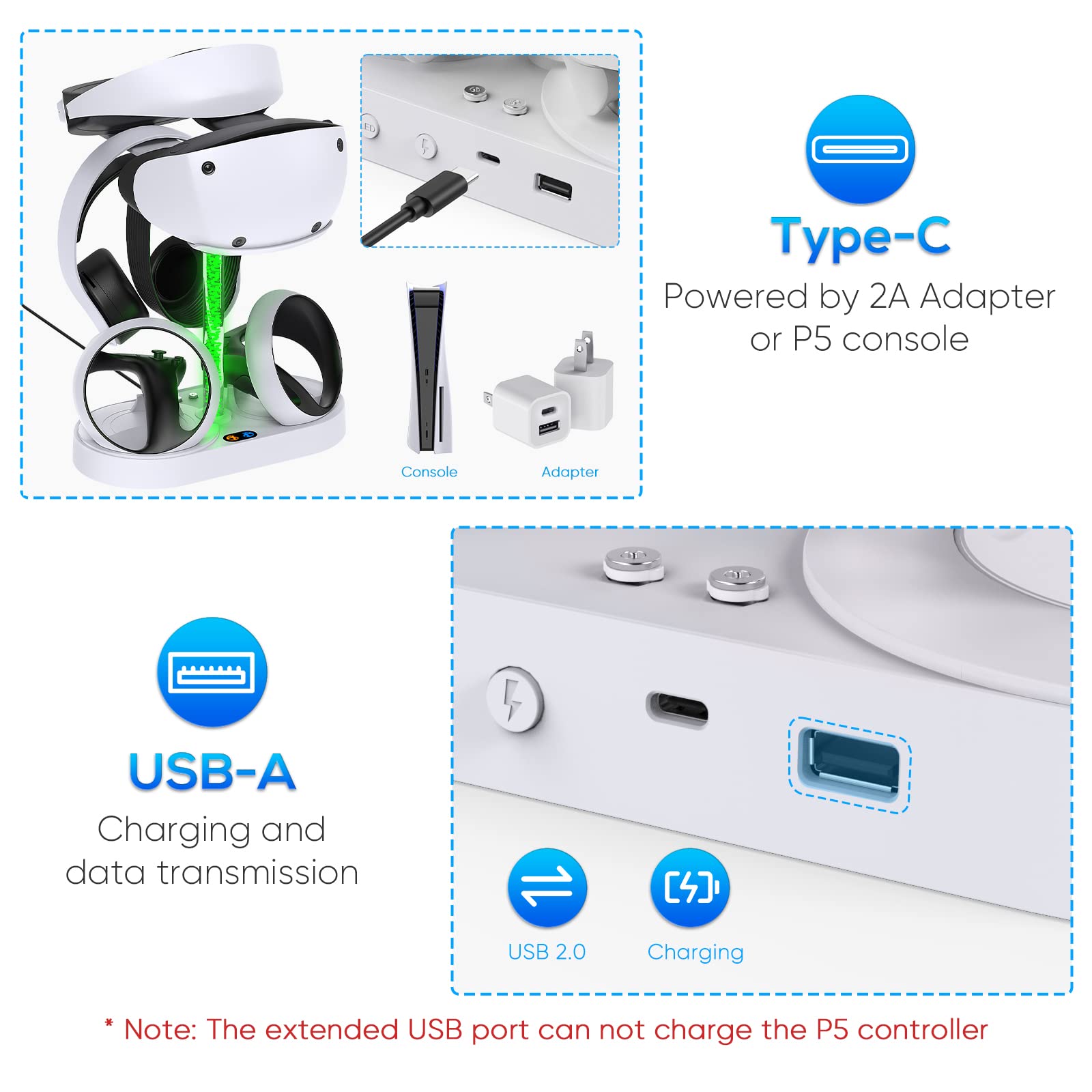 Ladestation für PSVR2 Controller mit Display Ständer &Buntes Licht, FYOUNG Schnelles Ladegerät Dock für PlayStation VR2 Headset Zubehör mit LED-Anzeige, Headset-Halter&Magnetischer Dongle für PS VR2