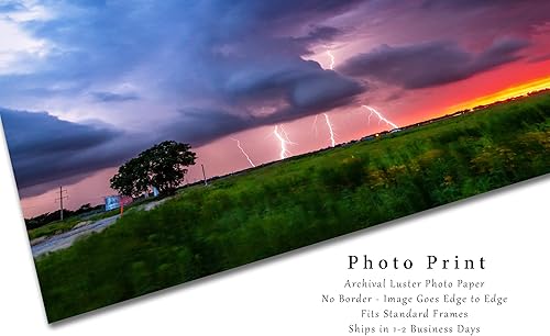 Miniatura 2 de Storm Photography Print (Not Framed) Picture of Multiple Lightning Strikes at Sunset on Stormy Summer Evening in Oklahoma Weather Wall Art Nature