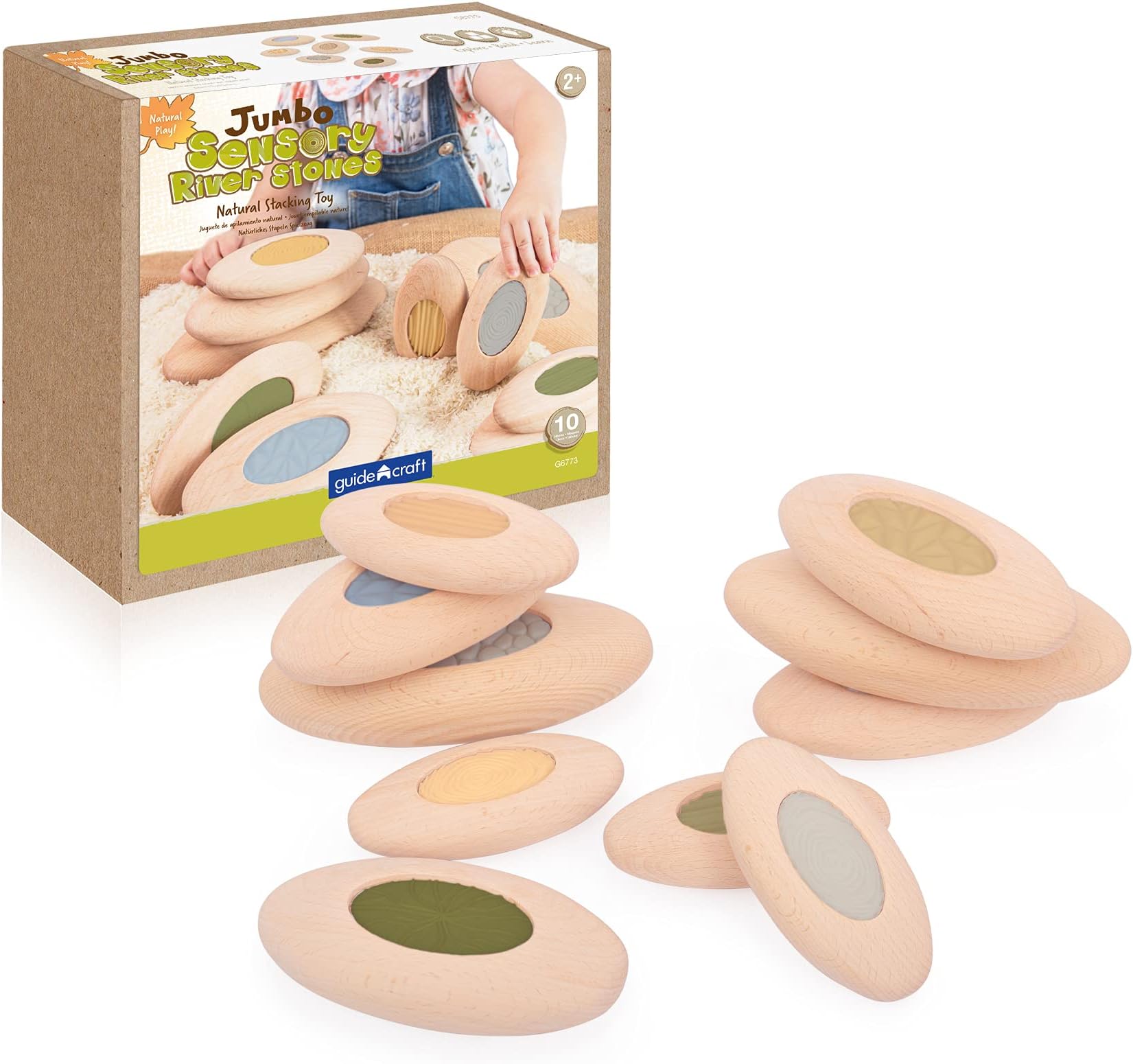 GuidecraftXGC-G6773 Sensory Blocks Stackable Jumbo Wood River Stones, Multicoloured