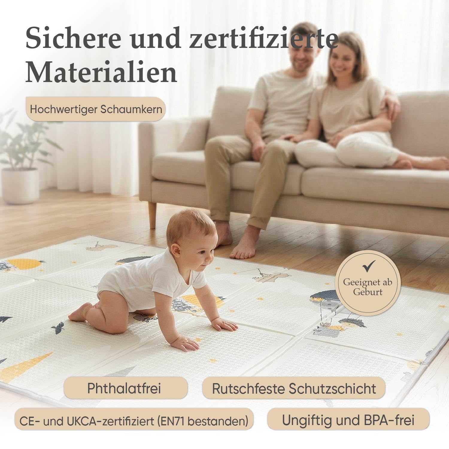 Spielmatte Baby | Krabbelmatte Baby Faltbar mit Tragetasche | Schadstofffreier, Rutschfeste, Wasserfester XPE Schaum | 180x150 cm boden spielmatte kinder für Innen und Außen