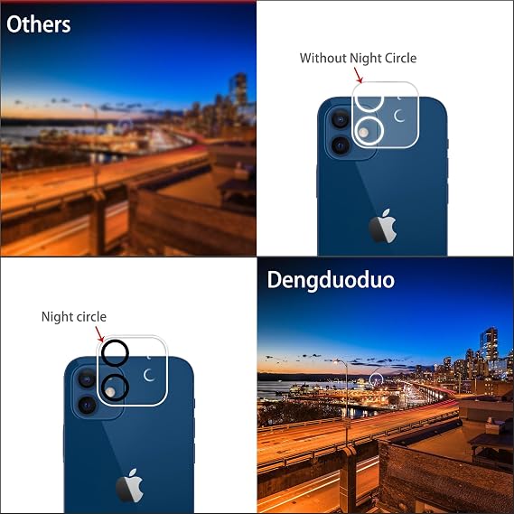 Dengduoduo 3 Pack Tempered Glass Camera Lens Protector for iPhone 12 6.1, Ultra HD, 9H Hardness, Anti-Scratch, Case Friendly, Easy to Install [No Affect on Night Shots]