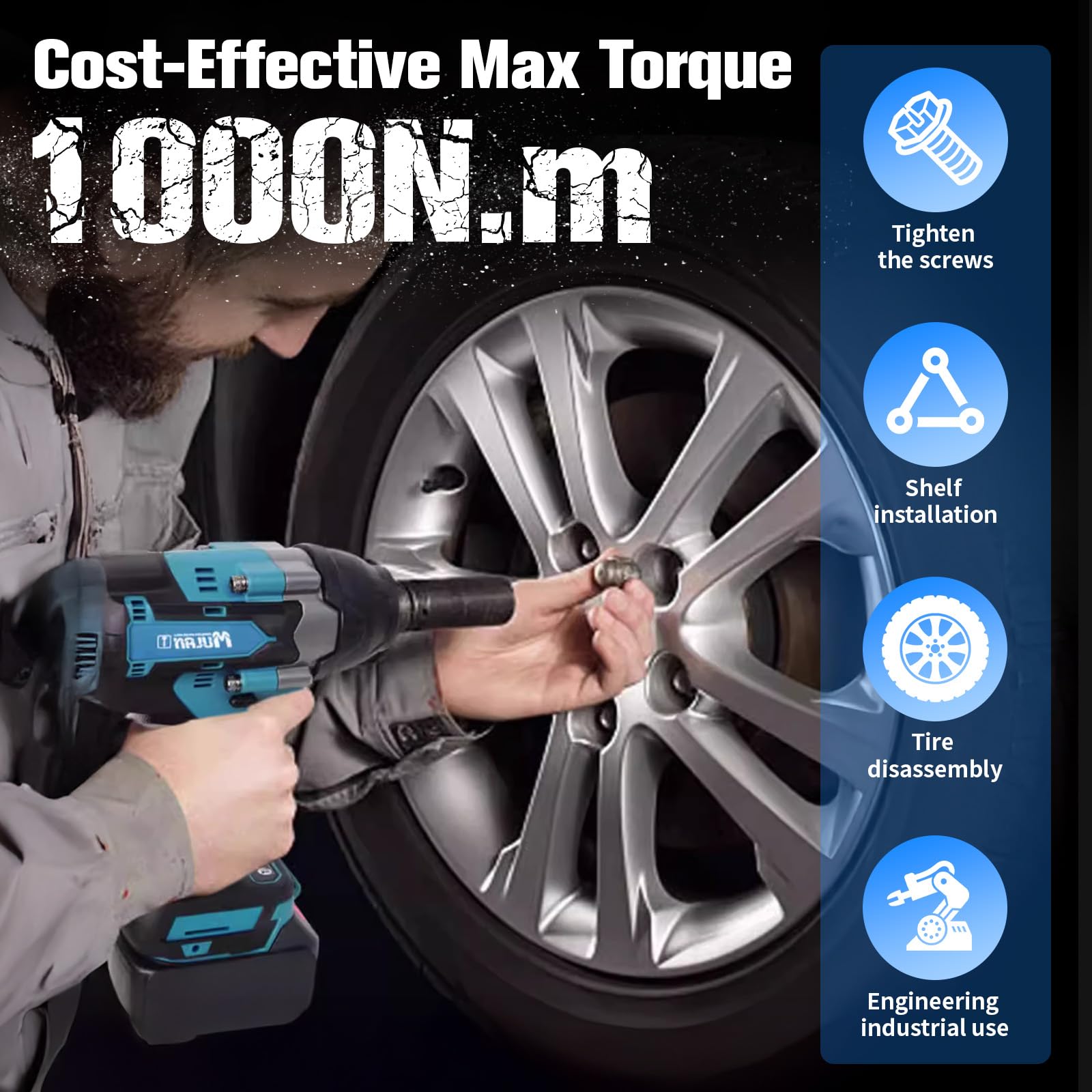 Avvitatore a percussione a batteria da 1000 Nm, compatibile con batteria al litio Makita da 18 V, chiave senza spazzole per cambio pneumatici auto, coppia alta con 6 bussole (senza batteria