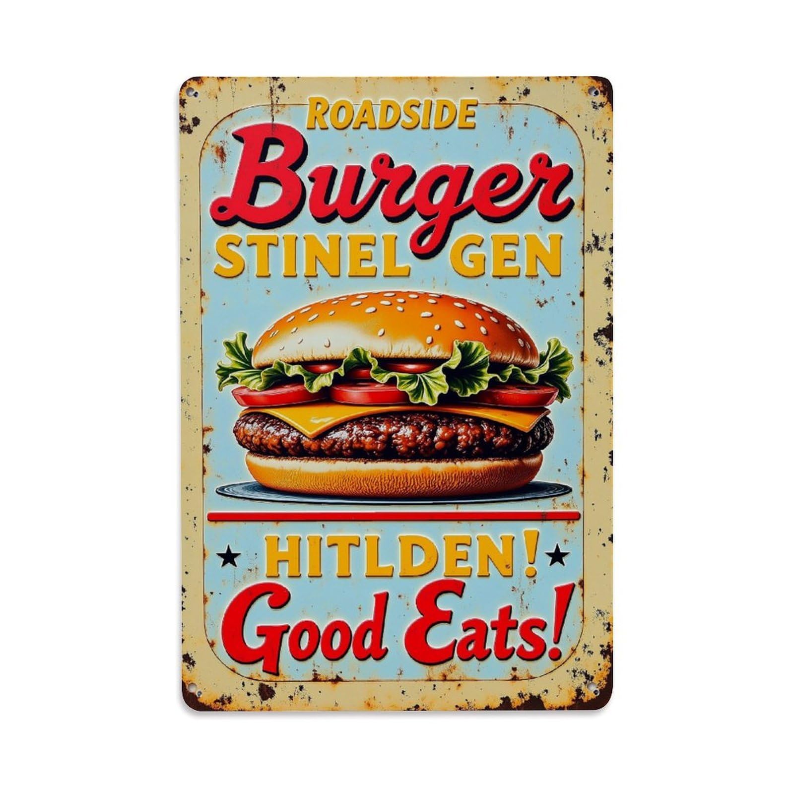 Roadside Burger Stinel Gen Hitlden Good Eats Vintage Tin Sign Retro Metal Wall Decor Metal Poster, Home Bar Garage Farmhouse Cafe Wall Art Decoration 8x12Inches